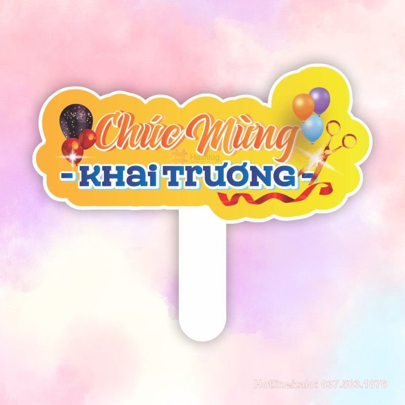 Hashtag cầm tay Chúc mừng khai trương