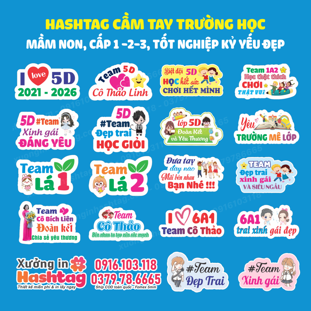 Làm hashtag cầm tay trường học theo yêu cầu - xuonginhashtag.com 