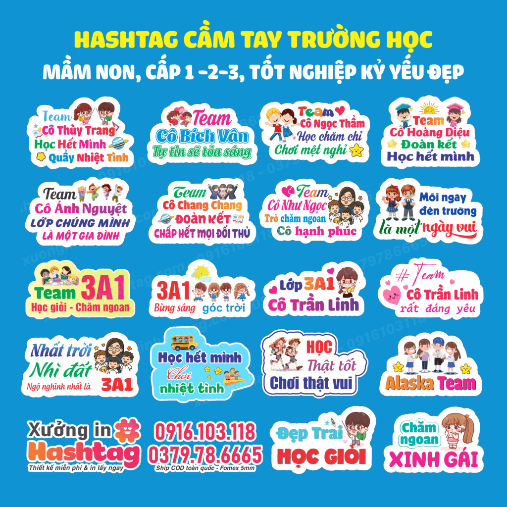 In hashtag cầm tay trường học lấy nhanh - mẫu in cho thầy cô giáo, học sinh 
