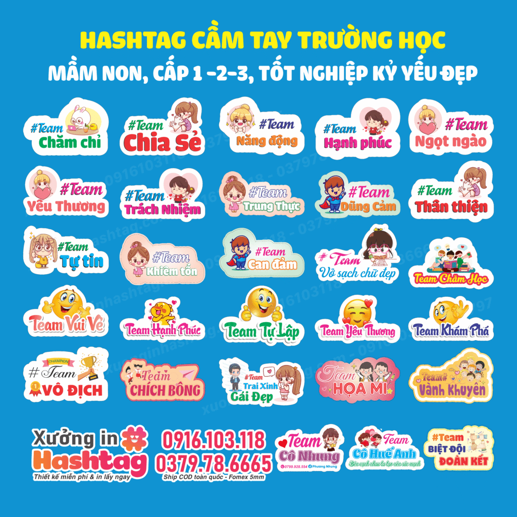 Dịch vụ in hashtag cầm tay trường học - xuonginhashtag.com
