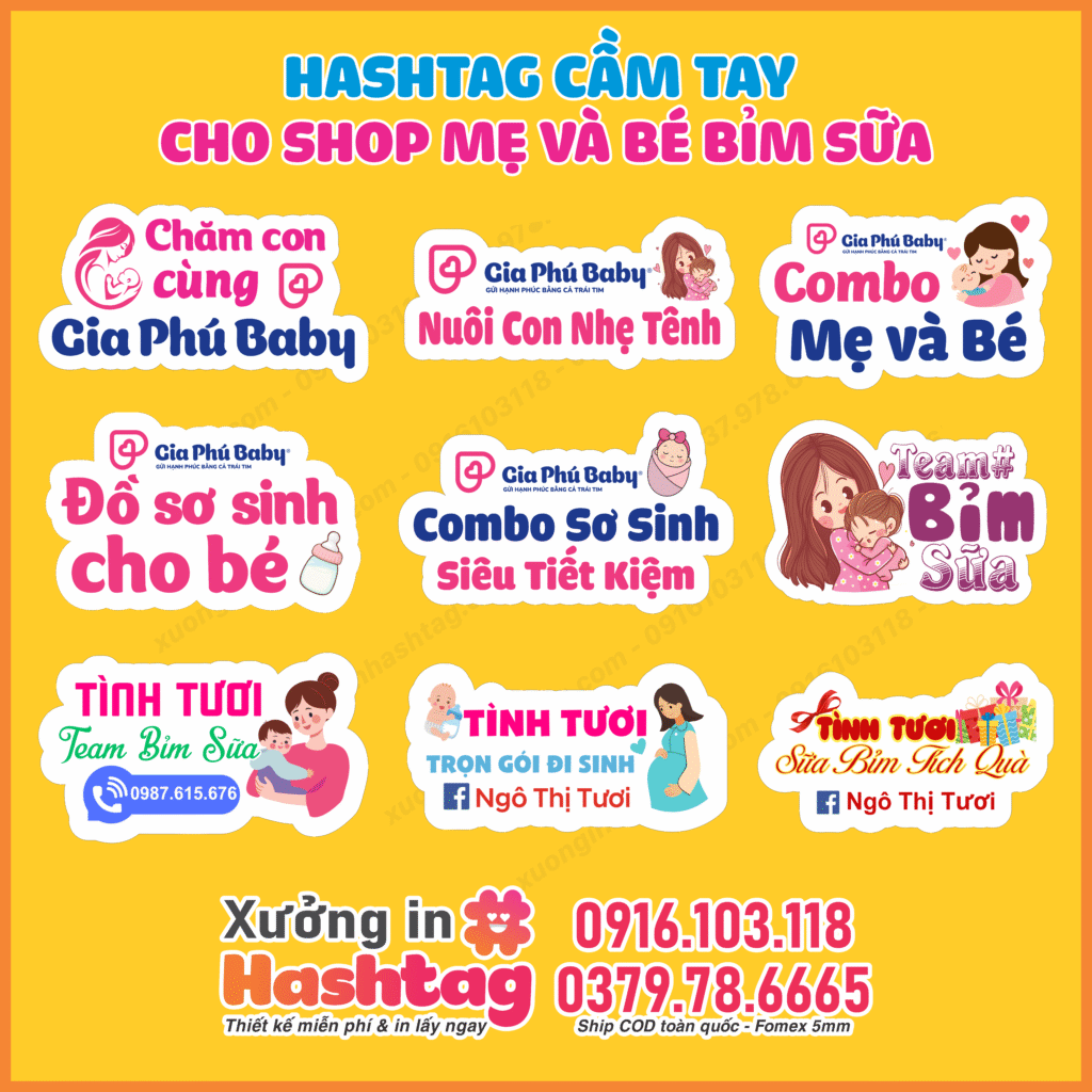 Hashtag cầm tay shop mẹ bé shop Gia Phú Baby