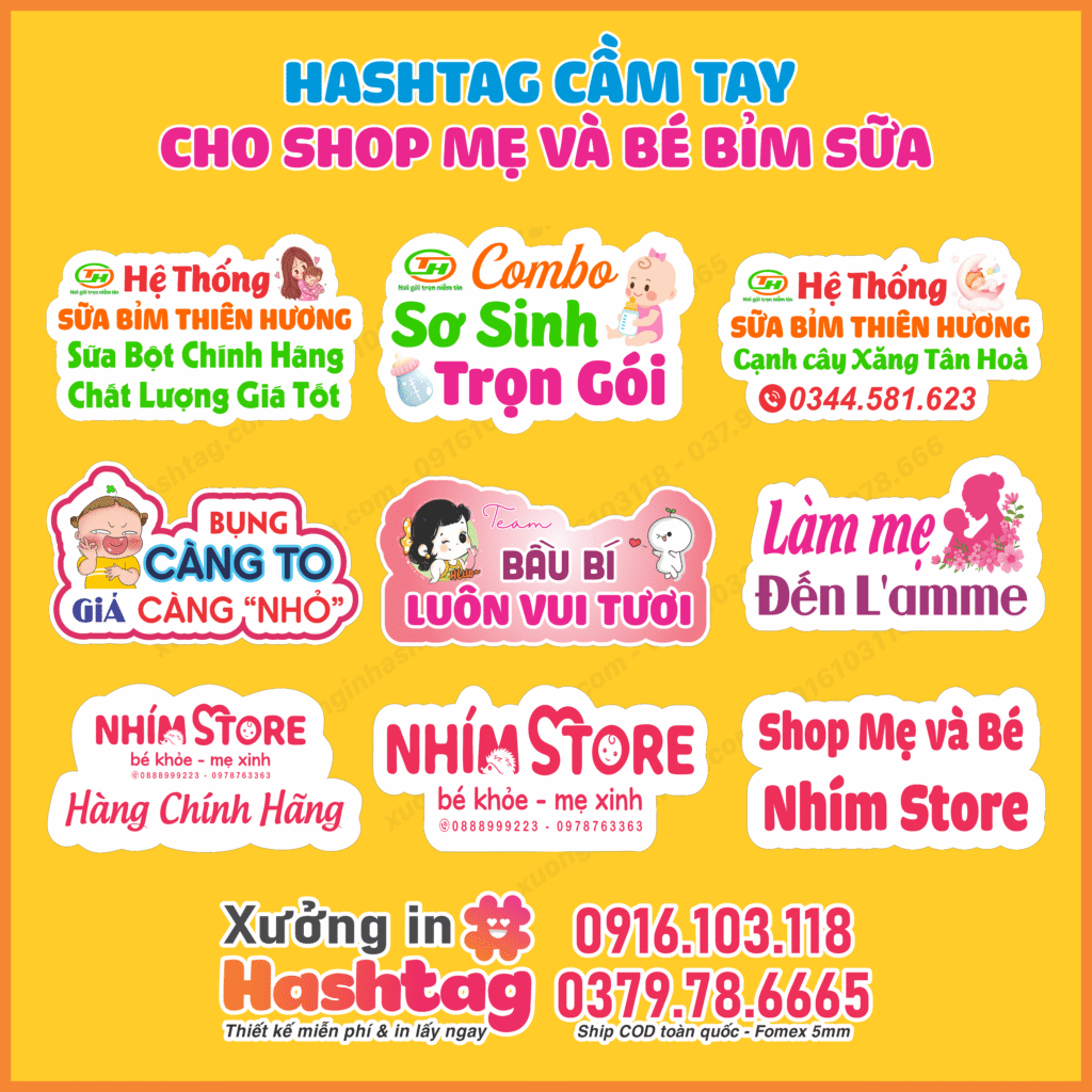 Hashtag cầm tay shop mẹ bé Hệ Thống Sữa Bỉm Thiên Hương