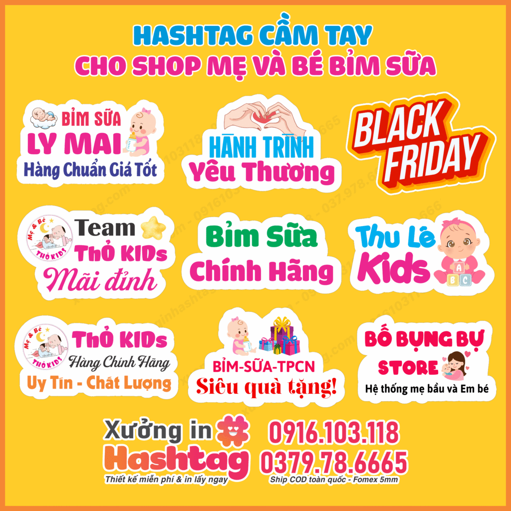 Hashtag cầm tay shop mẹ bé Thỏ Kids