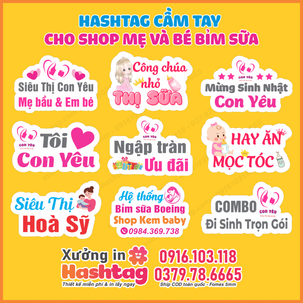 Hashtag cầm tay shop mẹ bé Siêu Thị Con Yêu