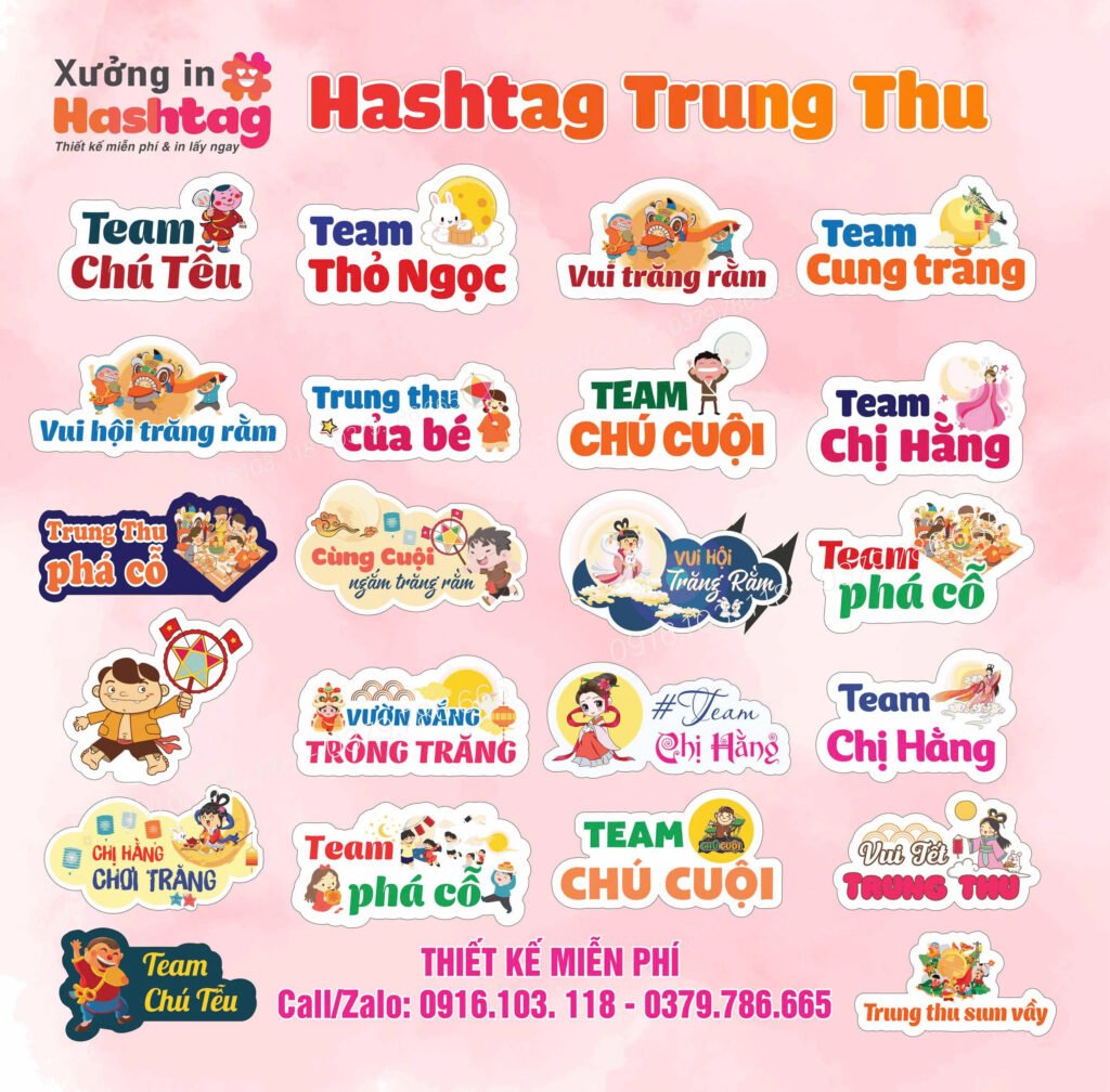 Hashtag cầm tay trung thu thiết kế miễn phí tại xưởng in hashtag cầm tay