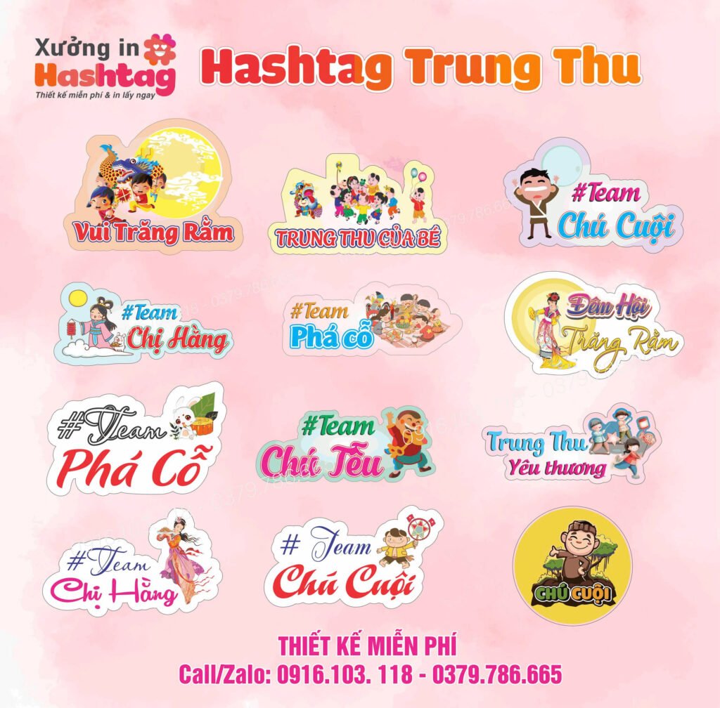 Hashtag cầm tay trung thu thiết kế miễn phí tại xưởng in hashtag cầm tay